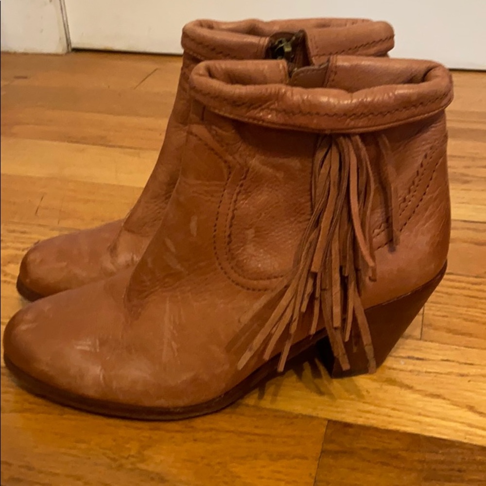 Sam Edelman brown leather fringe booties